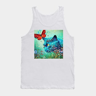 Blue cat and butterfly Tank Top